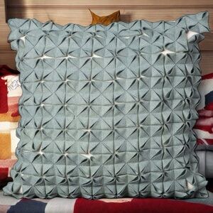 NEW Nourison Mina‎ Slate Blue Wool Felt Textured Throw Pillow 12x12